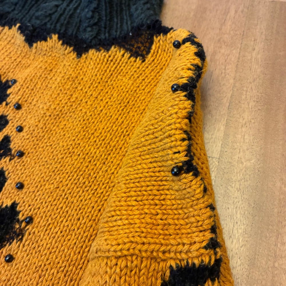 Studio Michelle Stuart Hand Knit Sweater Medium Vintage Mustard Black Abstract - Picture 9 of 17